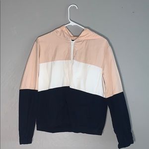Pink white and navy blue zip up